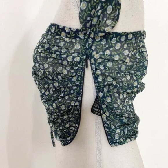 THE EAST ORDER FLORAL CINCHED LACE UP OFF THE SHOULDER SHEER CROPPED TOP - Picture 6 of 8